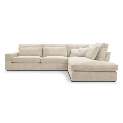 Produktbild von BEAUTYSOFA | Designer - Ecksofa PARMA, L-Form Eckcouch mit Ottomane rechts, Modernes Sofa Velours Soft Touch in Creme mit Kissen