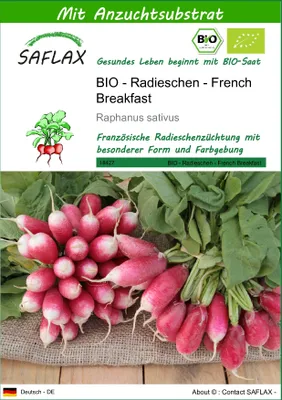 Produktbild von SAFLAX - BIO - Radieschen - French Breakfast - Raphanus sativus - 150 Samen - Mit keimfreiem Anzuchtsubstrat