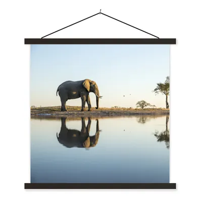 Produktbild von MuchoWow® Textilposter Elefant - Wasser - Bäume - Tiere - Natur 120x120 cm mit schwarzem Rahmen - Aufhängungsset