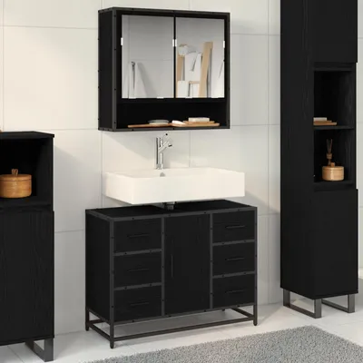 Obrázek produktu pro Maison Exclusive – Skříňka do koupelny, černá barva, Imitace dubu, rozměry 80 x 33 x 60 cm