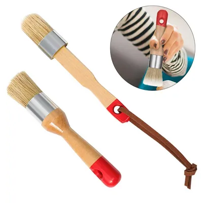Produktbild von 2-teiliges Kreidefarben-Pinsel-Set, Holzgriff-Wachspinsel, natürliche Borsten, runde Pinsel, ideal für DIY-Malerei, Möbelwachsen & Heimdekoration