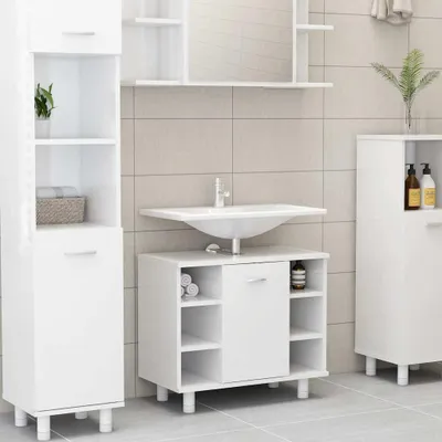Obrázok produktu pre vidaXL Kúpeľňová skrinka s vysokým leskom biela 60x32x53,5 cm Drevo Materiál