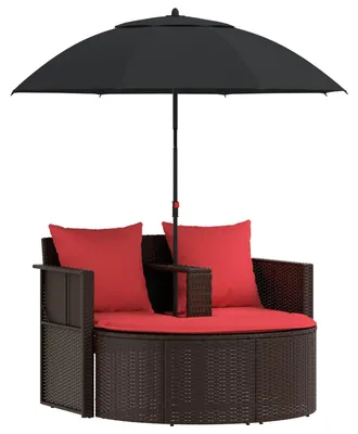 Image de Canapé de jardin vidaXL marron et rouge 168 x 168 x 180 cm en polyrotin