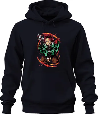 Produktbild von Tanjiro Kamado Dämonenjäger Schwert Flammen Anime Geschenk Uni Hoodie Kapuzenpullover, Navy, M