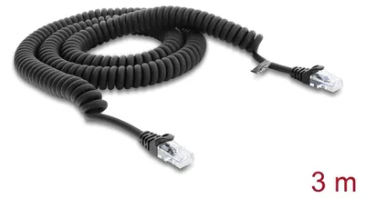 Produktbild von DELOCK RJ50 Spiralkabel Stecker zu Stecker 3 m schwarz