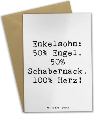 Produktbild von Mr. & Mrs. Panda Grußkarte Spruch Enkelsohn Herz - Weiß - Geschenk, osterkarte, Familie, Humor, Schabernack, weihnachtskarten, babykarte, Handarbeit, Freude, Grußkarten