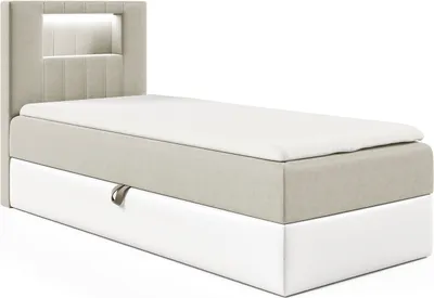 Produktbild von MEBLINI Kinderbett mit Bettkasten - Gepolstert Einzelbett mit Matratze - Polsterbett mit Stauraum - Bett mit Kopfteil - Stauraumbett - GARETH 1 - 80x200 Links - H3/Beige Samt