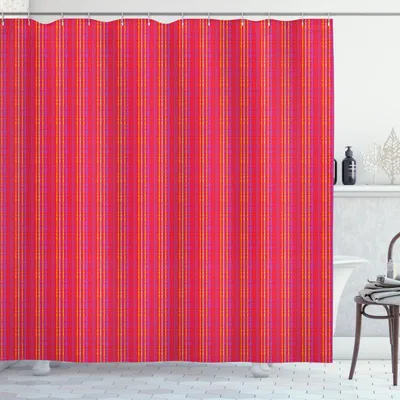 Produktbild von ABAKUHAUS Abstrakt Duschvorhang, Flippige Farben Moderne Vertikale und horizontale Streifen Overlapping, 175 x 240 cm, Dunkle Koralle und Gelb
