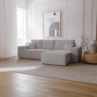 Obrázek produktu pro Rohová pohovka s funkcí spaní Bergamo L - Pohovka 275 cm s rozkládacím lůžkem - pravá, rohová pohovka ve tvaru L, rozkládací pohovka světle šedá (Anthology 15)