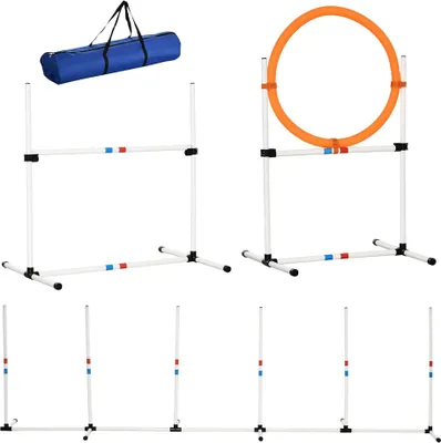 Produktbild von PawHut 3-tlg. Hunde Agility Set Training für Haustiere mit Tasche Weiß+Gelb