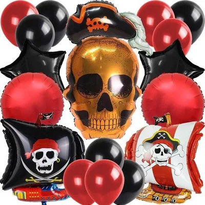 Produktbild von Piraten Party Dekoration Rot Schwarz Latex Ballons Set