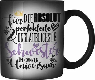 Produktbild von Trendation - Beste Schwester Geschenk Farbwechsel Zauber-Tasse Karabiner Farbwechsel Zauber-Tasse Edelstahl Geburtstag Weihnachten Geschenkideen Schwestern Bruder Lustig Best Sister (Schwarz)