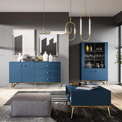 Produktbild von Wohnzimmermöbel dunkelblau MONTPELLIER-131, modern, 3-teilig mit Couchtisch