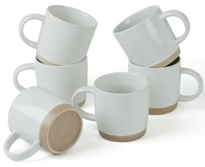 6 Keramik Kaffeetassen 355 ml mit Henkel, Weiß