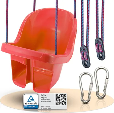 Produktbild von Babyschaukel Outdoor & Indoor – kippsicher, wasserfest & Rheinland  – stabile Baby Schaukel mit 2 Karabinern zum Aufhängen