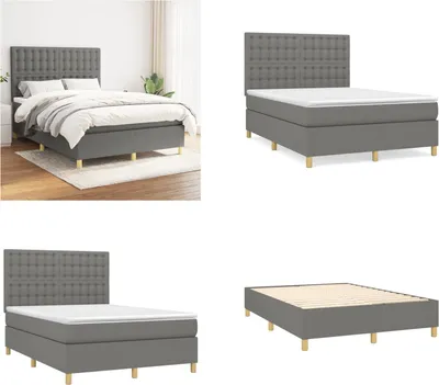Produktbild von vidaXL Boxspringbett mit Matratze Dunkelgrau 140x200 cm Stoff - Boxspringbett - Boxspringbetten - Bett - Schlafzimmermöbel