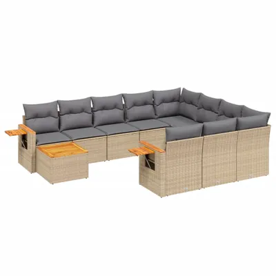 Produktbild von vidaXL 11-tlg. Garten-Sofagarnitur mit Kissen Beige Poly Rattan