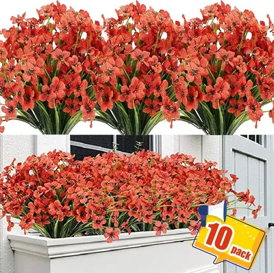 Image de Fleurs artificielles pour décoration 10 bouquets Soie rouge