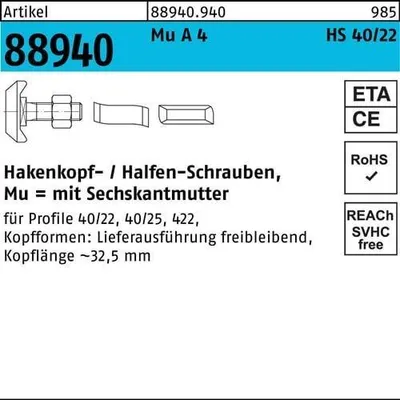 Produktbild von Hammerkopfschraube R 88940 Typ 40/22 6-kantmutter M 16 x 100 Mu A 4