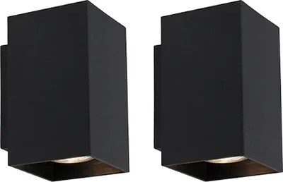 Produktbild von QAZQA - Modern Set aus 2-flammig modernen Wandlampen schwarz quadratisch - Sandy I Wohnzimmer I Schlafzimmer I Up & Down - Stahl Länglich - LED geeignet GU10