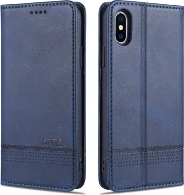 Produktbild von LaimTop LederHülle für iPhone XS Max, Klapphüllen Brieftasche Magnetverschluss Ständer Schutzhülle für iPhone XS Max Blau