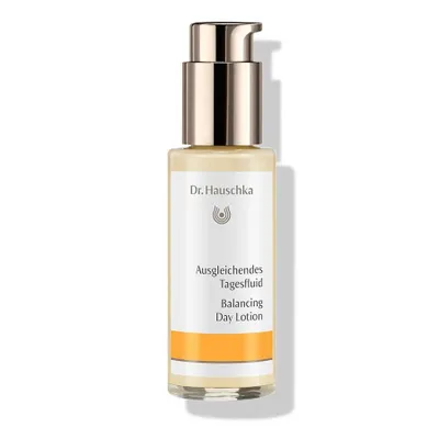 A product shot of a Dr. Hauschka balancing day lotion bottle.