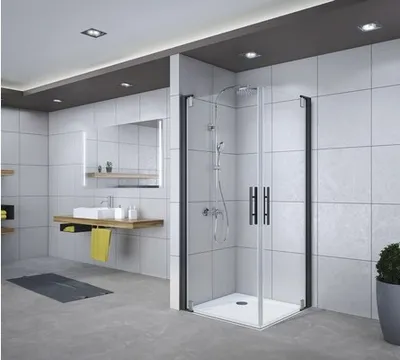 Produktbild von Eckeinstieg Drehtür Breuer Europa Design 80x80 cm Nachbildung Terrazzo Weiß Profilfarbe schwarz