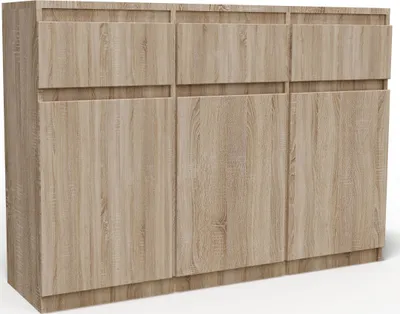 Produktbild von Masseno Kommode MERAVIGLIA 120 cm Sideboard mit 3 Schubladen und 3 Türen für Wohnzimmer Schlafzimmer Modern 120x33x85 cm Sonoma Eiche / Sonoma Eiche