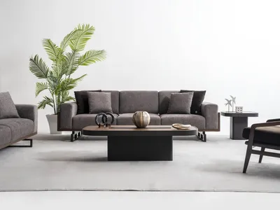 Zdjęcie produktu dla Prostokątny brązowy stolik kawowy Stylowy drewniany stolik z metalową ramą