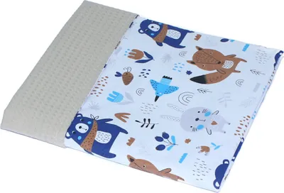 Produktbild von Babydecke Waffelpiqué Baumwolle Kuscheldecke Kinderwagendecke - 19. Waldtiere + Beige