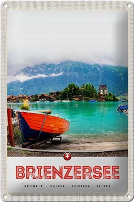 Produktbild von Blechschild Reise 20x30cm Brienzersee Schweiz Boot Gebäude