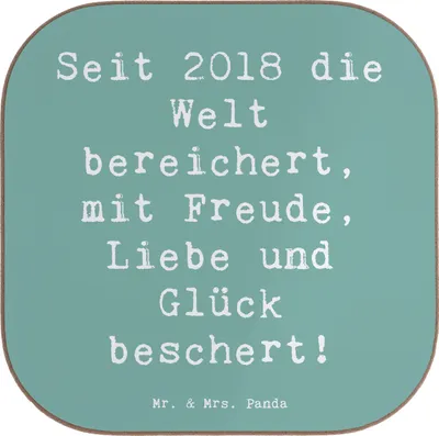 Produktbild von Mr. & Mrs. Panda Flaschenuntersetzer Spruch 2018 Geburtstag - Meeresbrise - Geschenk, Untersetzer für Gläser, Geboren am, Geburt, Glück, Alter, Happy Birthday, Coaster