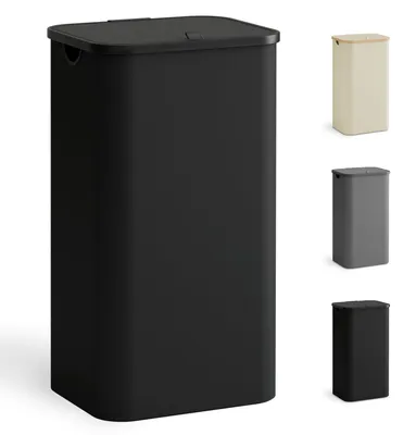 Immagine prodotto di Cesto per la biancheria con coperchio, capacità 100 litri, pieghevole, stretto, con maniglia in plastica, colore nero, dimensioni 41x33x70 cm