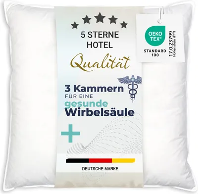 Produktbild von Kopfkissen Daunenkissen, 80x80 cm, 3-Kammern-System, weiß