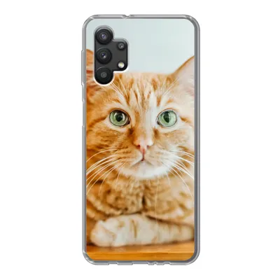 Produktbild von MuchoWow® Handyhülle Schutzhülle Hülle für Samsung Galaxy A32 5G Katze - Holz - Schrank Silikon Softcase Handy Hülle - Softcase