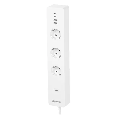 Zdjęcie produktu dla LEDVANCE Smart Plug z technologią WiFi, potrójna listwa gniazdowa z zabezpieczeniem przed przeciążeniem i przepięciem, w tym porty USB, sterowana przez aplikację WiFi, Alexa i Google