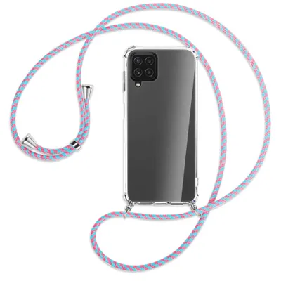 Produktbild von Handykette Backcover-Schutzhülle mit Band (Metall silberfarben) für Samsung Galaxy A22 4G (A225) - pink/mint