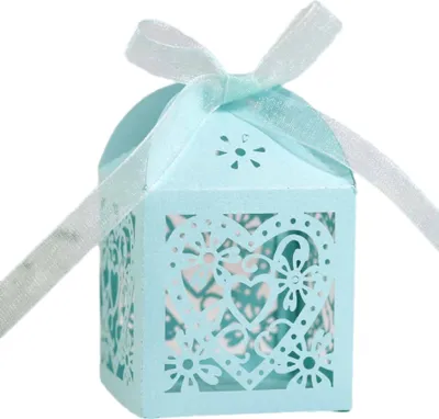 Produktbild von 50pcs Liebe Herz Laser Cut Hochzeit Party Favor Boxen, Kleine Süßigkeiten Schokolade Geschenk-Boxen Braut Geburtstag Dusche Bomboniere Mit Bändern