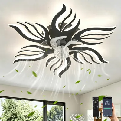 Deckenventilator mit Licht, 6 Flügel, dimmbar, Fernbedienung, schwarz