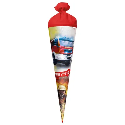 Produktbild von ROTH Schultüte Feuerwehr 70 cm groß rund Rot(h)-Spitze Filzverschluss Zuckertüte Schulanfang