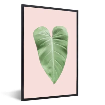 Obrázok produktu pre MuchoWow® Zarámovaný plagát - List - Zelený - Príroda - Ružový - 20x30 - Nástenný plagát v ráme Fotografia