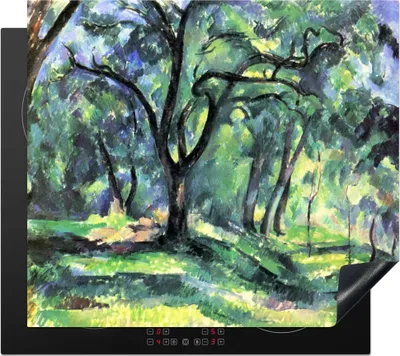 Produktbild von KitchenYeah© Herdabdeckplatte In den Wäldern - Gemälde von Paul Cézanne , 59x51cm, Küche Deko, Glaskeramikkochfeld Herdabdeckung, Abdeckplatte fùr Kochfeld