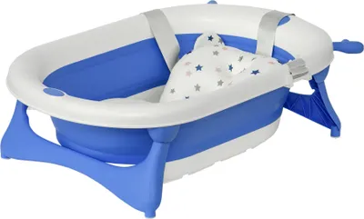 Produktbild von HOMCOM Faltbadewanne für Neugeborene bis 3 Jahre, 81,5 x 50,5 x 23,5 cm, mit wärmeempfindlichem Stöpselkissen und rutschfesten Polstern, Blau