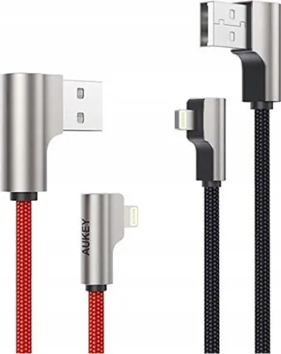 Produktbild von AUKEY CB-AL01 2 Stück IPhone Ladekabel Set USB-Nylonkabel - Lightning, 2m, 2 Stück, 90-Grad-Stecker, Apple MFi-Zertifikat