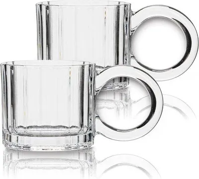 Image de Tasse à café, verre, verre borosilicaté, lot de tasses à café, lot de 2, 250 ml, tasses à café et à thé, anses, tasses à latte macchiato