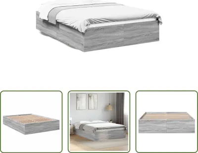 Produktbild von The Living Store Bettgestell Grau Sonoma 135x190 cm Holzwerkstoff