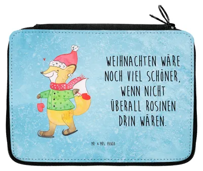 Produktbild von Mr. & Mrs. Panda Schreibmappe Fuchs  Schlittschuhe - Eisblau - Geschenk, Bleistiftetui, Federmappe, Weihnachten, Mäppchen, Federmäppchen, Stifteetui, Weihnachtsmann, Etui
