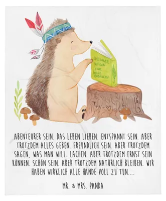 Produktbild von Mr. & Mrs. Panda Tagesdecke Igel Federschmuck - Weiß - Geschenk, Plaid, Camping, Abenteuer, Lagerfeuer, Bettdecke, Waldtiere, Decke, Indianer, Plüschdecke, Kuscheldecke