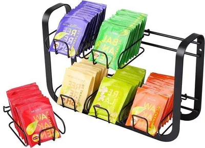 Produktbild von Famanu Teebox mit 6 Fächern und 2 Ebenen für Teebeutel - Küchenorganizer schwarz