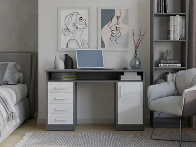 Produktbild von Schreibtisch Ada Anthrazit / Weiß 125 cm 4 Schubladen Schrank Regale